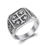 Anillos de Acero de Titanio para Hombre, Cruz de Jerusalén, religión, Simple, Retro, Punk, Hip...