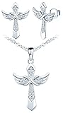 INFINIONLY Collar Pendientes para mujer, Juegos de joyas de plata 925, collar pendientes de cruz y...