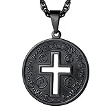 PROSTEEL Medalla de San Benito Cadena Cruz Colgante Amuleto Acero Negro