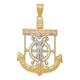 Colgante de cruz de marinero de oro amarillo de 14 quilates, corte de diamante tricolor, 35 mm de...