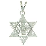Estrella de David con cruz de Jerusalén colgante de plata 925 con piedras de color blanco