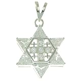 Colgante de estrella de David con cruz de Jerusalén de plata 925 con piedras de color blanco, Plata...