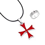 YouU 2 Piezas Masonic Knights Templar Crusader Cruz Roja Colgante y Anillo de Acero Inoxidable para...