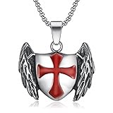 BOBIJOO JEWELRY - Colgante Templario Caballero de Escudo Alado de la Cruz Roja 316L de Acero de...