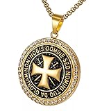 BOBIJOO JEWELRY - Collar Colgante Templario De Acero Chapado En Oro Zirconia Cúbico De La Cruz De...