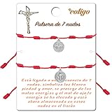 cotigo Pulsera 7 Nudos Hilo Rojo con Medalla de San Benito en Acero - Amuletos de la Suerte y...