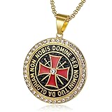 BOBIJOO JEWELRY - Colgante Templario 41mm Acero de Oro de Strass de Circonio de la Cruz Non Nobis +...
