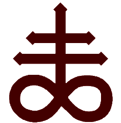 Cruz de Lorena junto al símbolo del inifinito creando la Cruz satánica diseñada por LaVey el lider de la iglesia de Satán