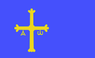 Bandera del principado de Asturias con la cruz de la victoria sobre un fondo azul.