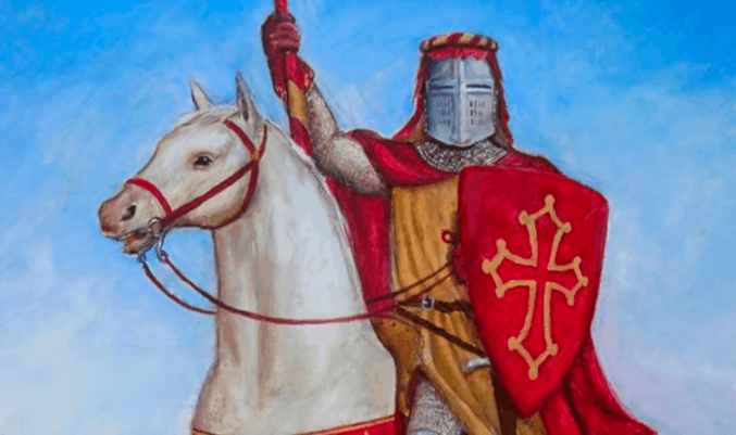 Ramón VII con la cruz de Occitania o Cátara en el escudo 