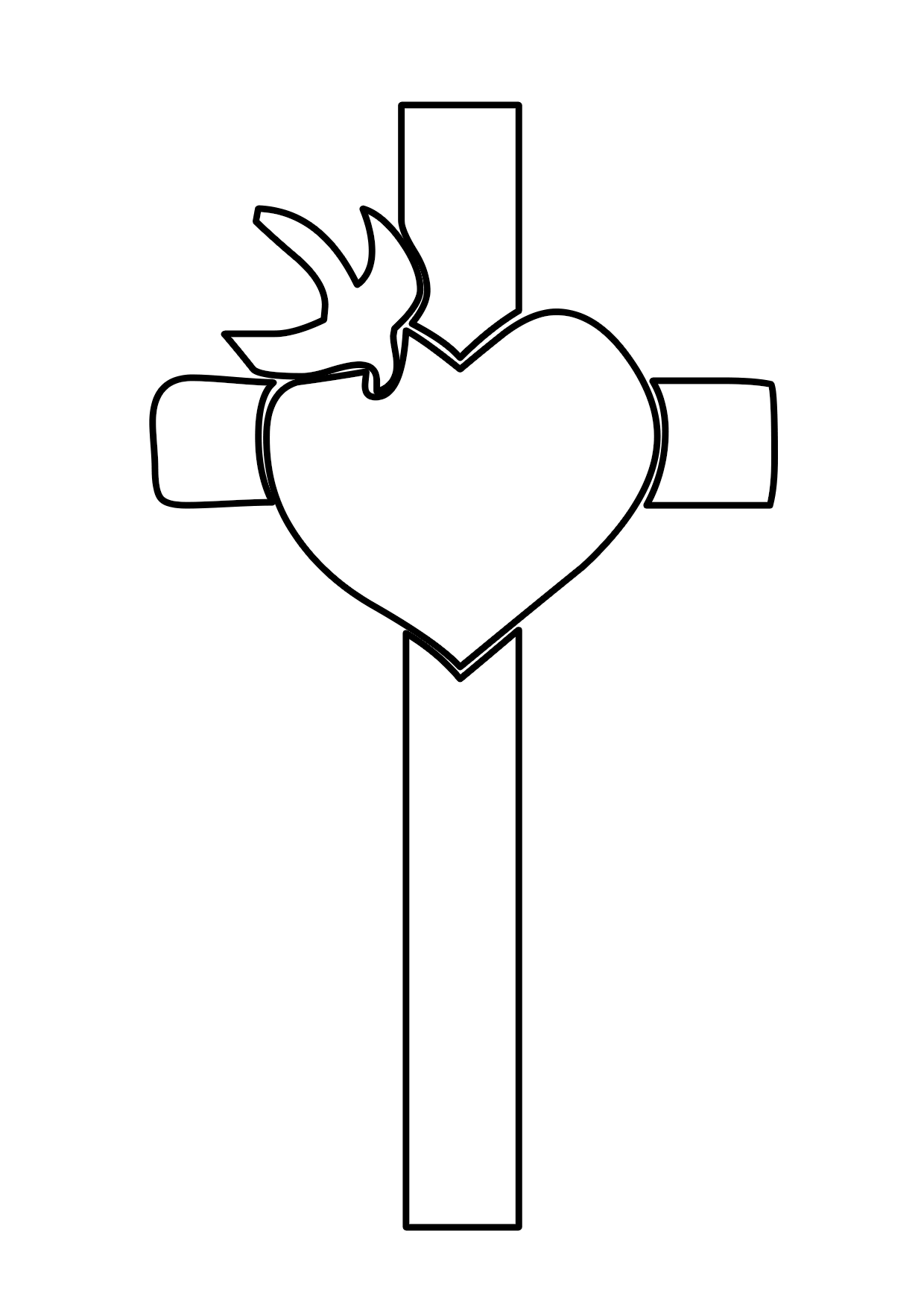 Una cruz con un corazón en el centro para colorear