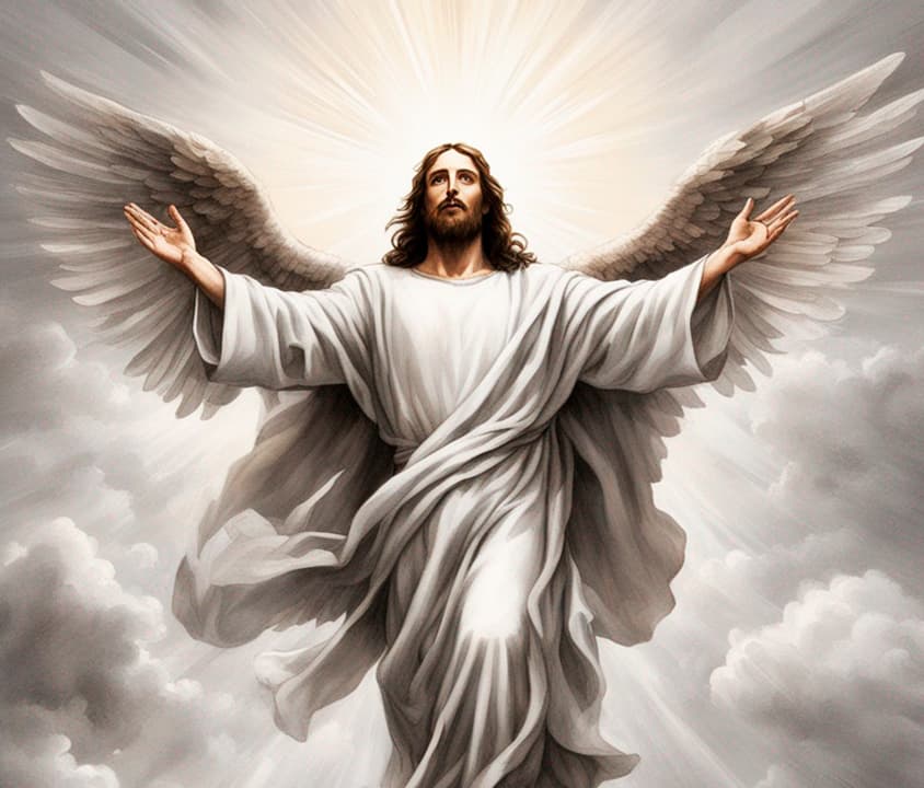 jesus con alas ascendiendo al cielo